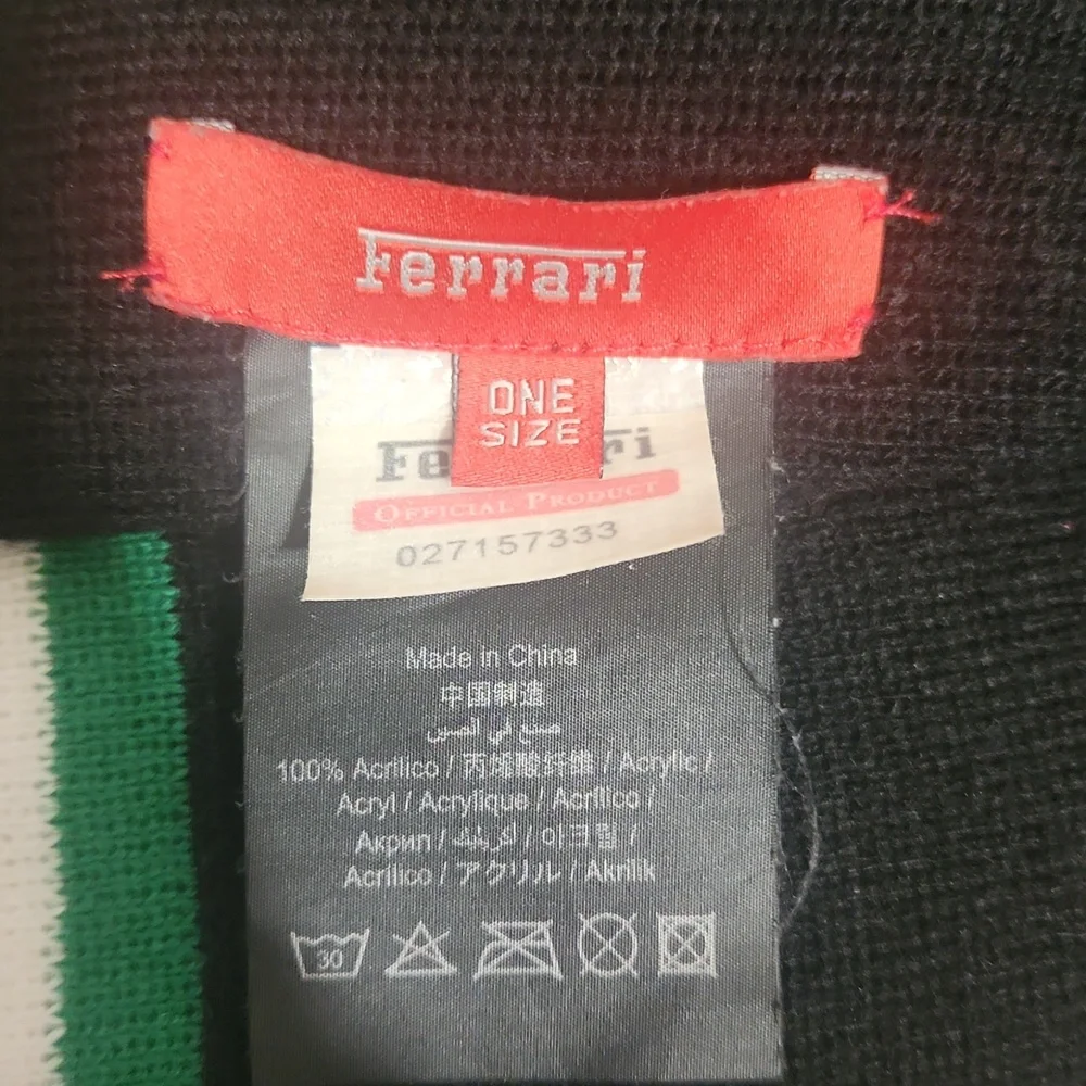Scuderia Ferrari Scarf Mens 68"x 11" Black With Red Green White Stripe - Picture 4 of 6